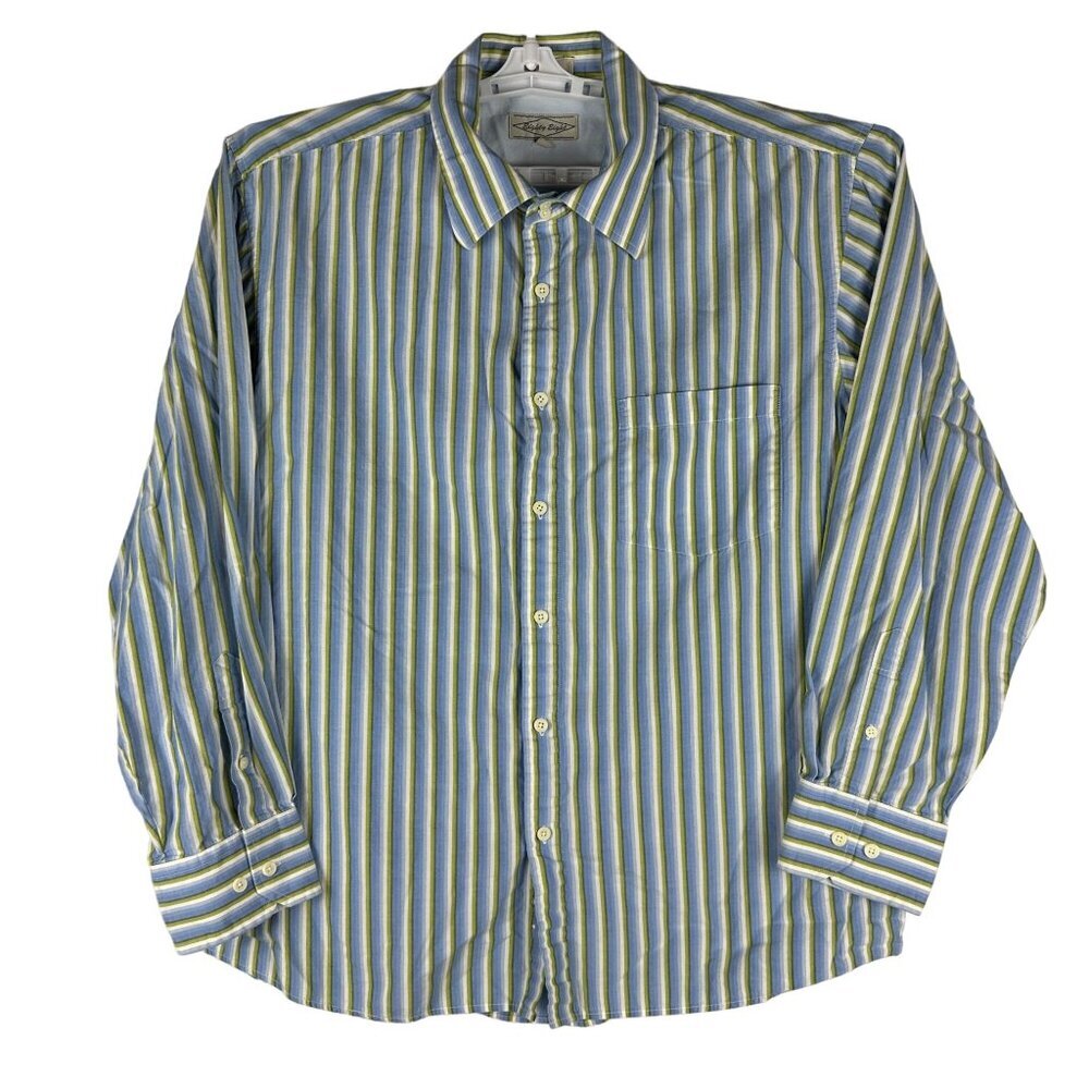 Eighty Eight Men's XL Button-Down Shirt Blue & Green Stripes 100% Cotton